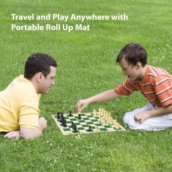 18 * 18 Inches Roll-up Vinyl Tournament Chess Set with Storage Bag & Extra Queens,Premium Heavy Chess Pieces for Kids & Adults (Green) - Image 4