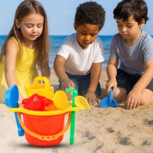 Sand Game Castle Building Beach Toy Set for Kids Summer Fun Creative Activity Playset & Gardening Tool with Fishes Duck & Bucket (Pack of 9)