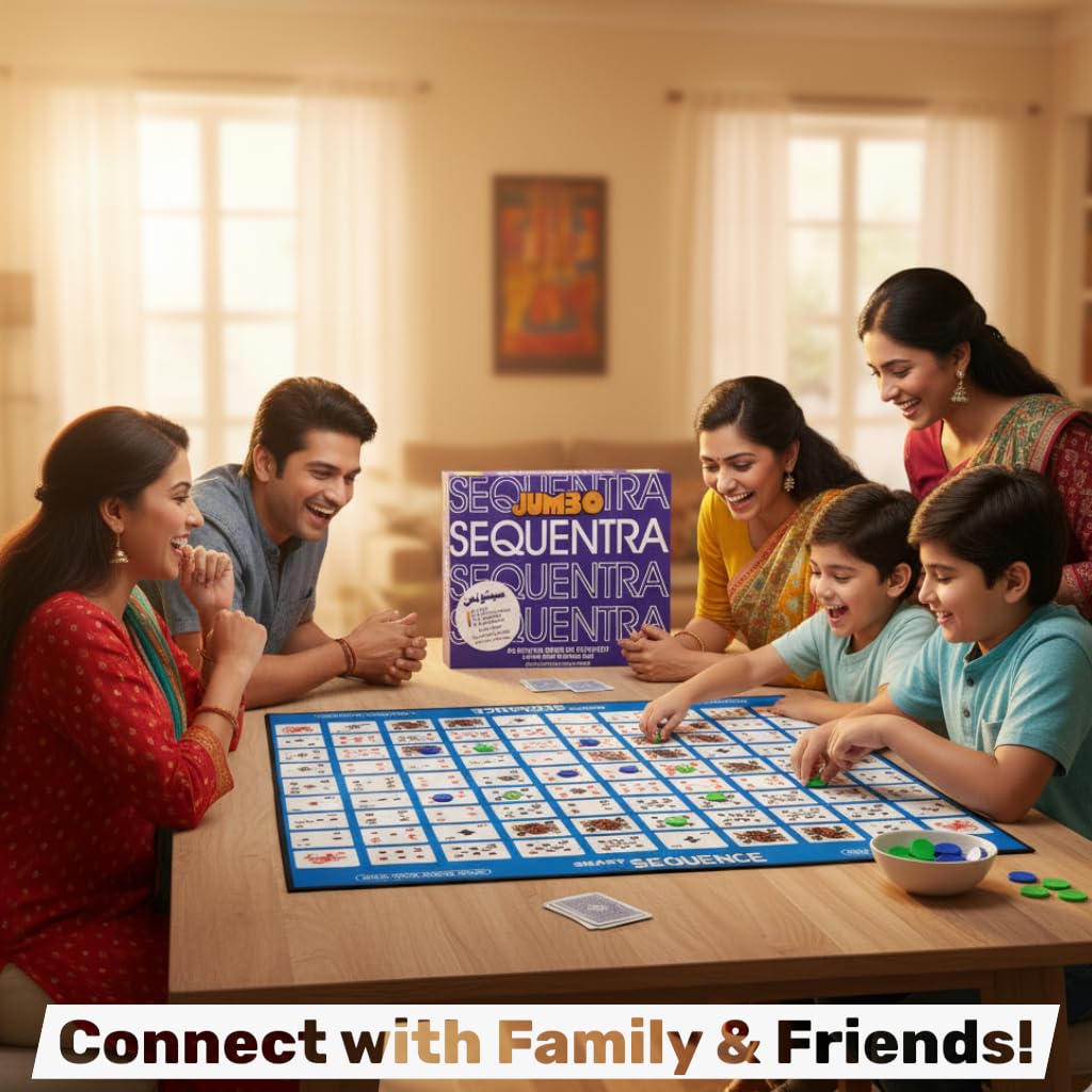 Jumbo Sequentra Board Game| Big-Size Strategy Card & Chip Fun Family Game for Kids | Classic Indoor Group Multicolor - Image 2