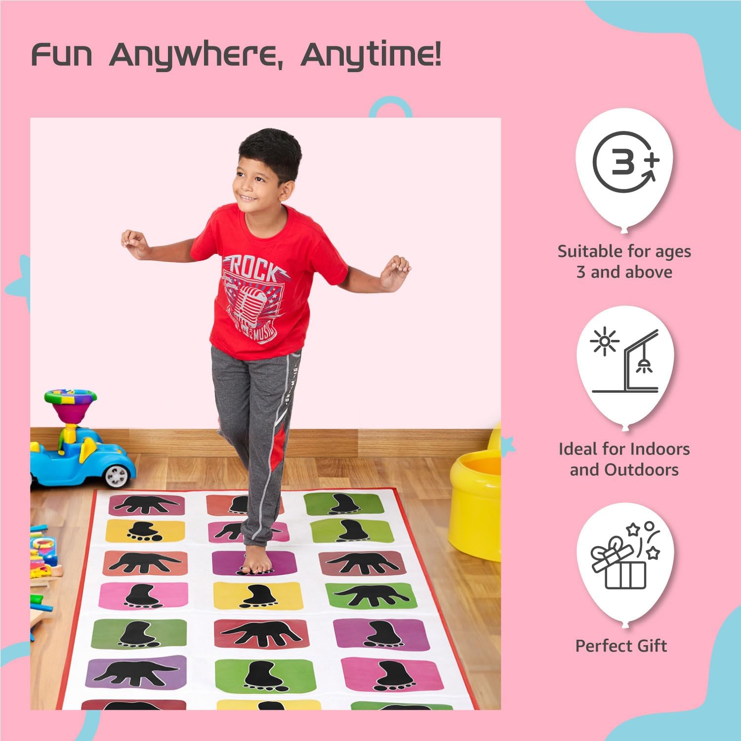 Jumbo Play Floor Games 2.5 feet x 8 feet- PVC Flex Material Game for Kids n Adults Family Game, Kith Kith, Stapu, Langdi (Hands and feet hopscotch Jumbo Play mat) - Image 3