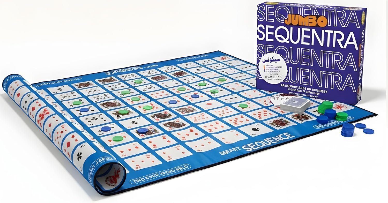 Jumbo Sequentra Board Game| Big-Size Strategy Card & Chip Fun Family Game for Kids | Classic Indoor Group Multicolor
