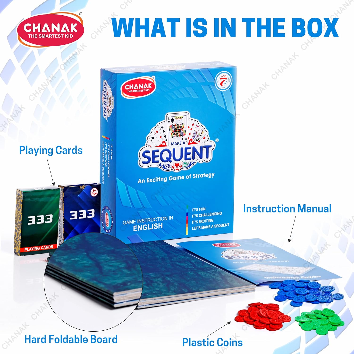 Make A Sequent Board Game, Strategy & Logic Challenging Game with Foldable Board, Plastic Chips & Cards, for Kids Above 7 Years (BIS Approved). - Image 2