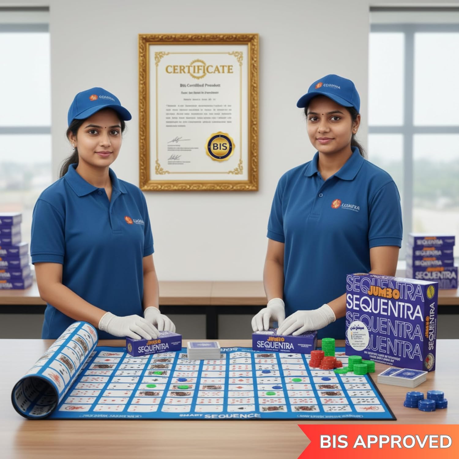 Jumbo Sequentra Board Game| Big-Size Strategy Card & Chip Fun Family Game for Kids | Classic Indoor Group Multicolor - Image 7