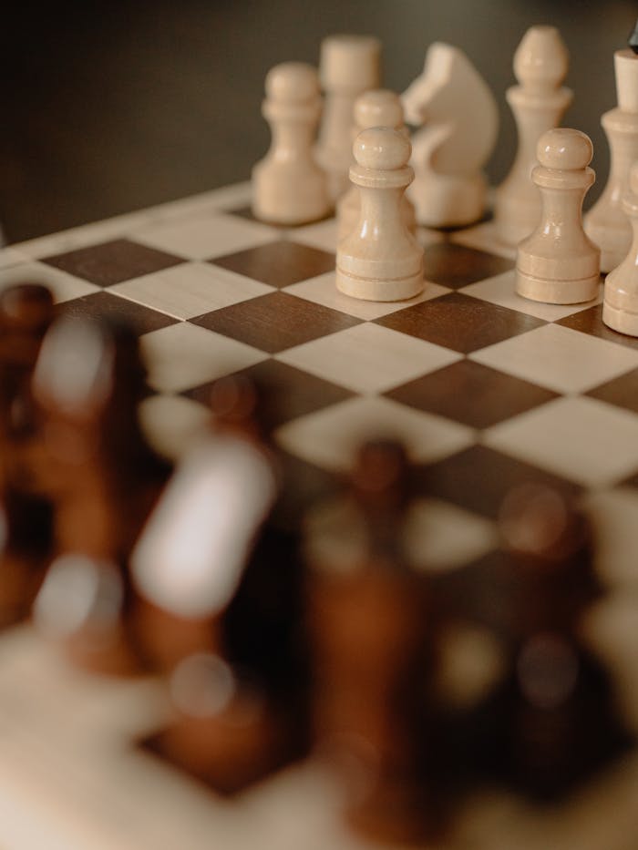 Focused shot of a chess board, highlighting strategic gameplay.